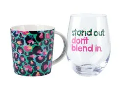 Kasey Rainbow Wild At Heart Mug & Glass Set Leopard Emerald Gift Boxed
