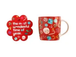 Kasey Rainbow Sparkly Season Mug 350ML & Coaster Set Red Gift Boxed -Tea & Coffee Shop dx1297 set