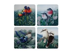 Birds Of Australia KC 10yr Anniversary Cork Back Coaster 10.5cm Set Of 4 Gift Boxed