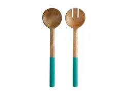 Mezze Salad Servers Mango Wood Enamel Finish 31cm Jade
