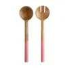 Mezze Salad Servers Mango Wood Enamel Finish 31cm Coral