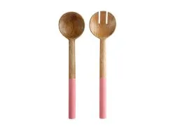 Mezze Salad Servers Mango Wood Enamel Finish 31cm Coral