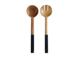 Mezze Salad Servers Mango Wood Enamel Finish 31cm Charcoal