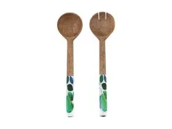Giverny Salad Servers Wood Enamel 31cm