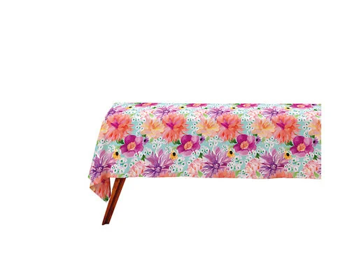 Teas & C's Dahlia Daze Cotton Rectangular Tablecloth 270x150cm Sky 1 Teas & C's Dahlia Daze Cotton Rectangular Tablecloth 270x150cm Sky