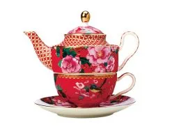 Teas & C's Silk Road Tea For One With Infuser 380ML Cherry Red Gift Boxed
