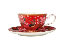 Teas & C's Silk Road Footed Cup & Saucer 200ML Cherry Red Gift Boxed