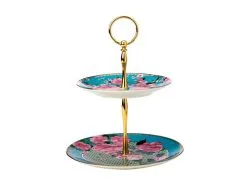 Teas & C's Silk Road 2 Tier Cake Stand Aqua Gift Boxed