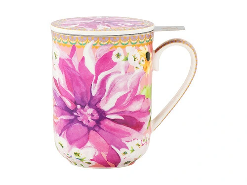 Teas & C's Dahlia Daze Lidded Mug With Infuser 340ML Pink Gift Boxed 1 Teas & C's Dahlia Daze Lidded Mug With Infuser 340ML Pink Gift Boxed