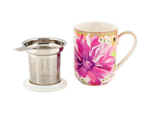 Teas & C's Dahlia Daze Lidded Mug With Infuser 340ML Pink Gift Boxed 2 Teas & C's Dahlia Daze Lidded Mug With Infuser 340ML Pink Gift Boxed - Image 2