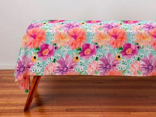 Teas & C's Dahlia Daze Cotton Rectangular Tablecloth 270x150cm Sky 3 Teas & C's Dahlia Daze Cotton Rectangular Tablecloth 270x150cm Sky - Image 3