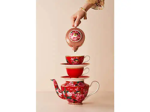 Teas & C's Silk Road Demi Cup & Saucer 85ML Set Of 2 Cherry Red Gift Boxed 3 Teas & C's Silk Road Demi Cup & Saucer 85ML Set Of 2 Cherry Red Gift Boxed - Image 3